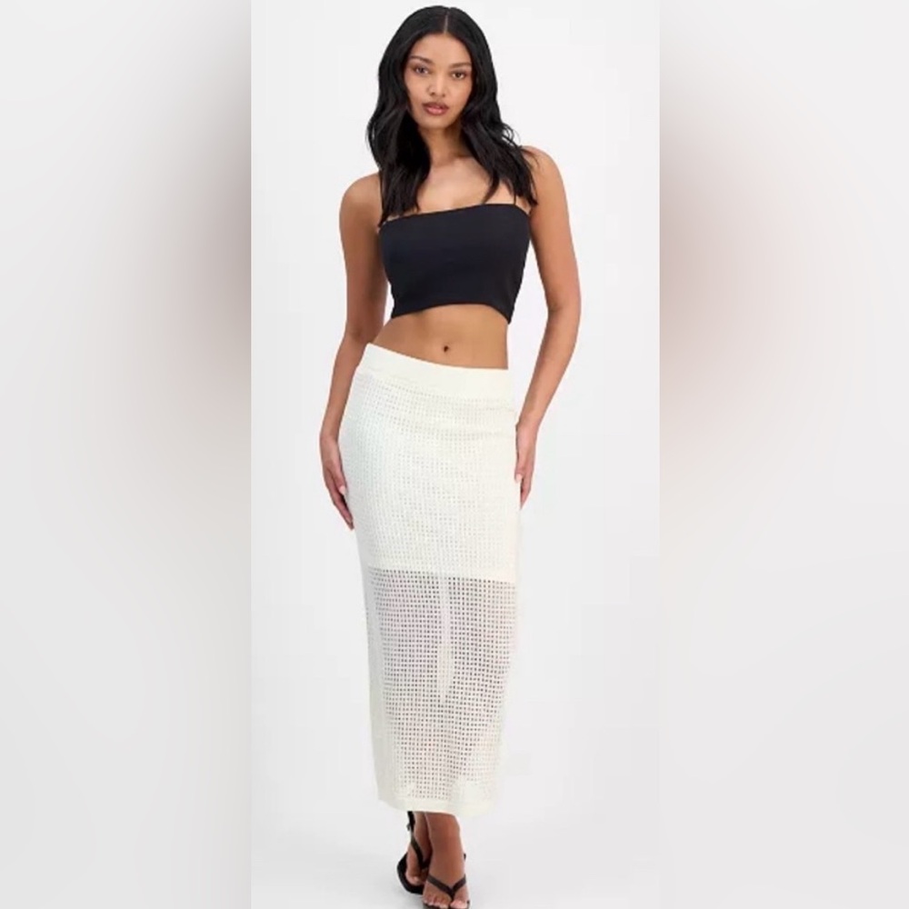Bar III Cream Crochet Pencil Skirt